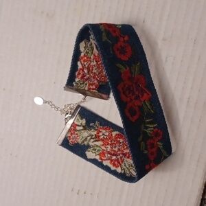 $4 Add-on Denim Blue & Red Floral Bracelet